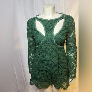 Here Comes the Sun Lace Romper-Green Long Sleeve Cutout- Size 12